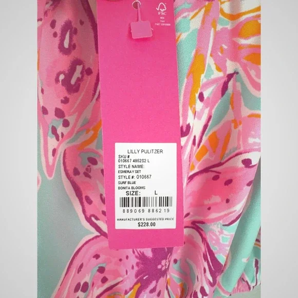 Lilly Pulitzer Esmeray Crop Top Bonita Blooms Pink Blue Off Shoulder NWT L - Picture 4 of 8